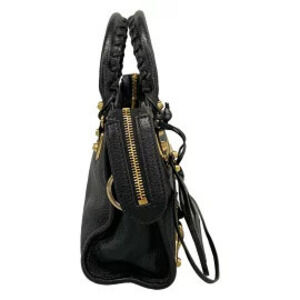 Balenciaga Metallic City Handbag Black Leather